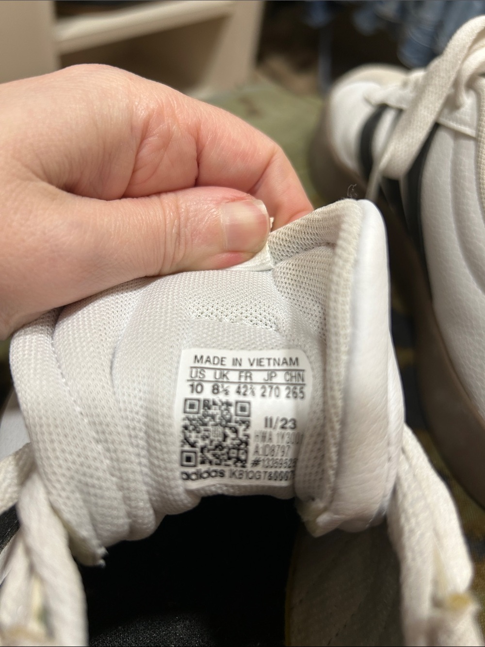 adidas Women’s White Sneakers with Black Stripes and Tan Sole - Picture 4 of 5